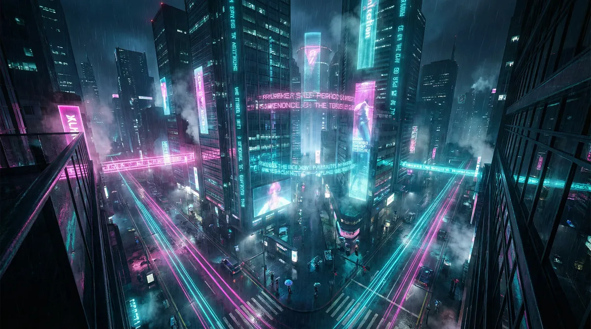 zjy9分10秒分享 竖屏短剧平台首页背景 - 赛博朋克都市夜景